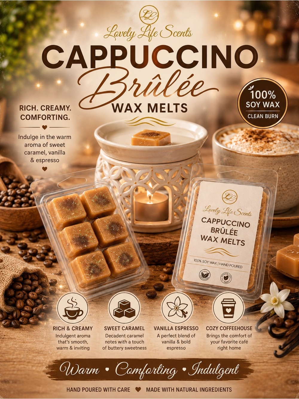 Cappuccino Brûlée Premium Soy Wax Melts from Lovely Life Scents